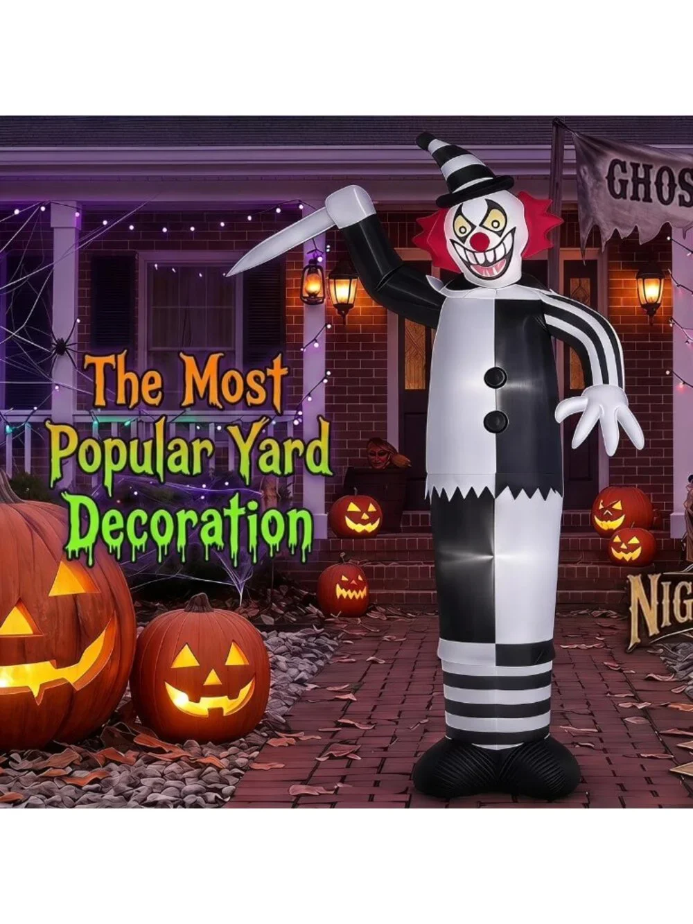 12ft Halloween Inflatable Clown Decoration with Knife - Spooky Outdoor Yard